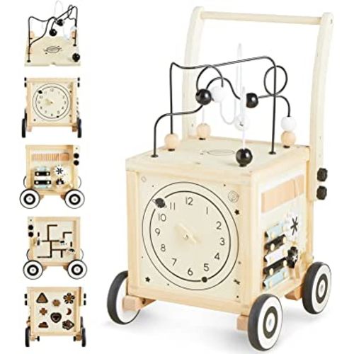 Beright Wooden Baby Walker Activity Cube, Wooden Toddler Toys, 6 in 1 Developmental Montessori Learning Educational Toys, First Birthday Gift