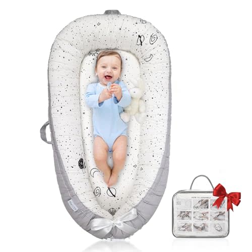 Baby Lounger for Newborn Cover - Newborn Lounger for 0-12 Months, Breathable & Portable Infant Lounger - Adjustable Cotton Soft Baby Floor Seat for Travel, Newborn Essentials - Wide Universe
