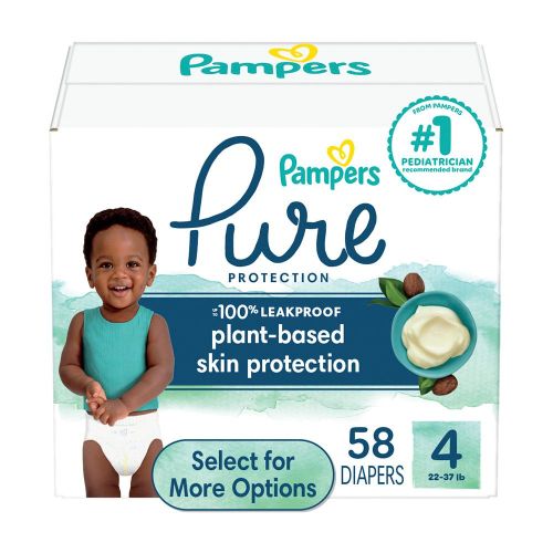 Pampers Pure Protection Diapers Size 4, 58 Count, Hypoallergenic, Free of Chlorine, Fragrance, Parabens, and Latex