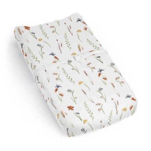 Sweet Jojo Designs Girl Changing Pad Sheet Watercolor Floral Garden Green Blue And Orange
