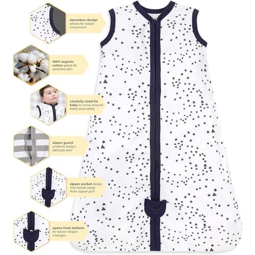 Burt's Bees Baby Beekeeper Infant Wearable Blanket, 100% Organic Cotton Unisex, Girl, Boy Swaddle Transition Sack - Light Weight 0.5 TOG or Medium Weight 1.5 TOG - Newborn Essentials Sleep Clothes - Lightweight (0.5 TOG) - A Midnight Twinkle