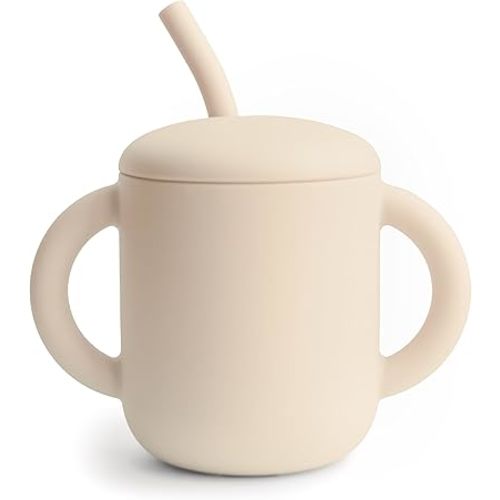 mushie 100% Silicone Training Cup & Straw for Toddlers | 6 Months+ (Shifting Sand)