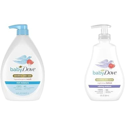 Baby Dove Sensitive Skin Care Baby Wash Rich Moisture For Baby Bath Time Tear-Free & Sensitive Skin Care Baby Lotion For a Soothing Scented Lotion Calming Moisture