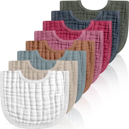 Frienda 8 Pcs Muslin Baby Bibs Cotton Bandana Drool Bibs Bulk for Newborn Infant 6 Absorbent Layers Feeding Accessory