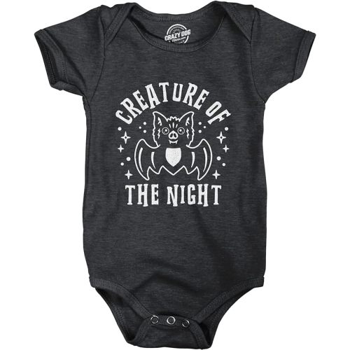 Crazy Dog T-Shirts Creature Of The Night Baby Bodysuit Funny Cute Halloween Bat Graphic Jumper For Infants