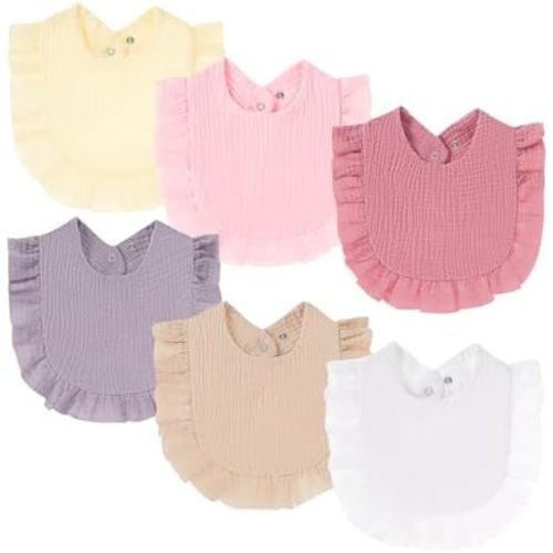 Oiomniv Muslin Baby Bibs, 6-Pack Bandana Drool Bibs Soft Cotton Adjustable Unisex Newborn, Toddler for Drooling Teething