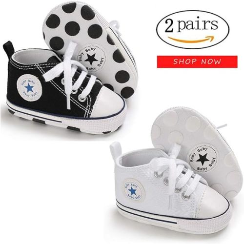 Meckior Baby Girls Boys Canvas Sneakers Soft Sole High-Top Ankle Infant First Walkers Crib Shoes