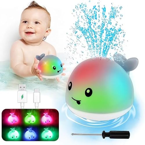 Toddla Whale Bath Toy Sprinkler - Bath Toys for Toddlers 1-3 - Light Up Water Whale Bath Toy - Bathtub Toys for Infants 6-12 Months Toddlers Age 2-4 Birthday Gift for 1 2 3 4 5 Year Old Boys Girlds - grey