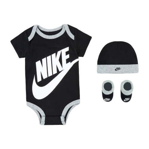 Nike Bodysuit, Hat And Booties Three-Piece Gift Box Set Baby Boys Clothing Set Size 0/6M, Color: Black