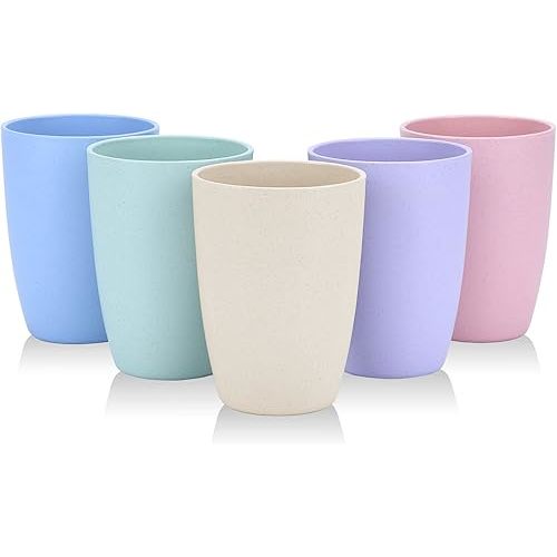 LuckyZone Wheat Straw Unbreakable Cup (12 oz) - Reusable Drinking Glasses Set of 5 - Dishwasher Safe Tumbler - BPA Free & Eco-Friendly (5Pcs)
