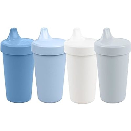 Re-Play Made in USA 10 Oz. Sippy Cups for Toddlers, Pack of 4 - Reusable Spill Proof Cups for Kids, Dishwasher/Microwave Safe - Hard Spout Sippy Cups for Toddlers 3.13" x 6.25", Cool Blues
