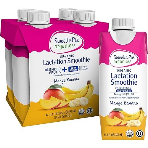 Sweetie Pie Organics Lactation Smoothie, Mango Banana, Supports Breastmilk Production for Nursing and Pumping - No Artificial Sweeteners, Flavors or Dyes, 4 Pack