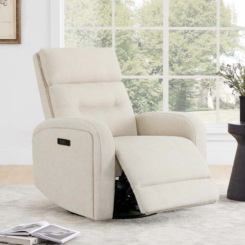 CHITA Power Glider Recliner Chair, 270° Swivel Recliner with Power Headrest for Nursery, Fabric in Linen