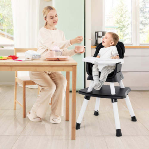 6-in-1 Convertible Baby High Chair With Adjustable Removable Tray-Black