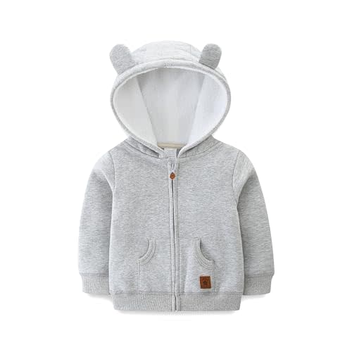 Baby Hoodie Sherpa Lined Zip up Light Fleece Jacket Solid Bear Coat Fall Winter 3-24 M