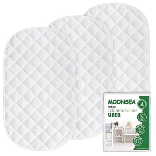 Diaper Changing Pad Liner Non-Slip, Waterproof Terry Mat Changing Pad Cover Liner, Quilted Absorbent Bassinet Liners Washable, 3 Pack 13"x 26" Reusable Portable Changing Table Pad White