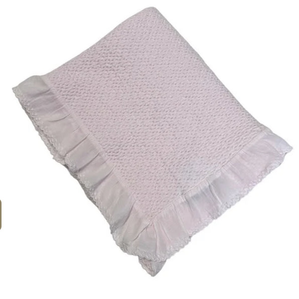 Stonewashed Puckered Blanket w/ Dotted Swiss Ruffle