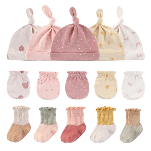 Ruliby Baby Hats Mittens and Socks Set Cotton Newborn Hat Beanie Soft Infant Girls Boys Caps Gloves 0-6 month