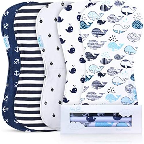 Liphontcta Organic Burp Cloths for Baby Boys - 5-Pack Ultra Absorbent Burping Cloth, Burp Clothes, Newborn Towel - Milk Spit Up Rags - Burpy Bib for Unisex, Boy, Girl - Burp Cloths Set