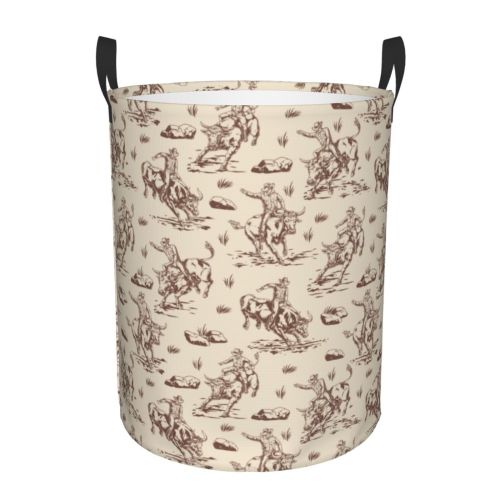 Large Laundry Basket with Handles - Cowboy Sitting On Cow Back Baby Kids Dirty Clothes Laundry Hamper