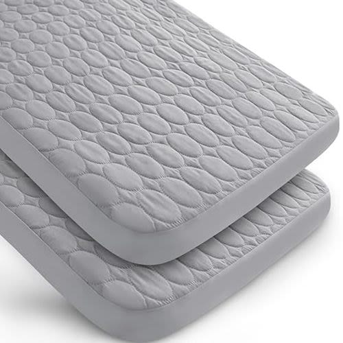 Waterproof Pack and Play Mattress Pad 2 Pack, Pack and Play Sheets Quilted Mattress Protector Cover 39" X 27" fits for Baby Foldable and Playard Mattress, Portable Mini Crib, Gray - Grey - Pack and Play/Playard (Pack of 2)
