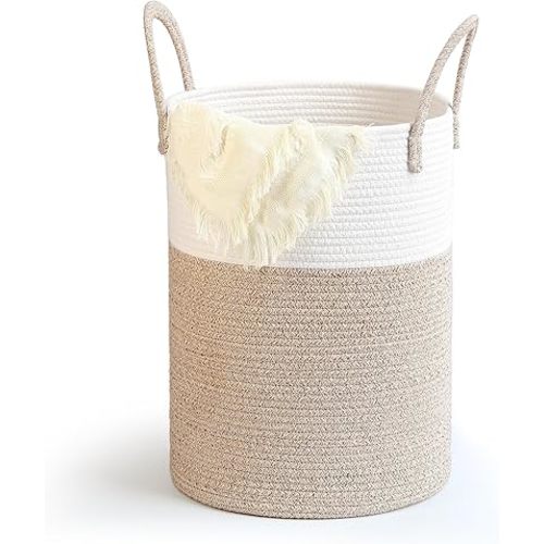 Laundry Basket 60L Large Laundry Hamper for Decorative Storage of Dirty Clothes, Woven Cotton Rope Laundry Hamper Blankets and towels clothes hamper in the bathroom, bedroom, living room
