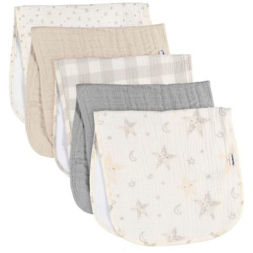 Gerber Baby Neutral Muslin Burp Cloths, 5-pack, Teal Dots