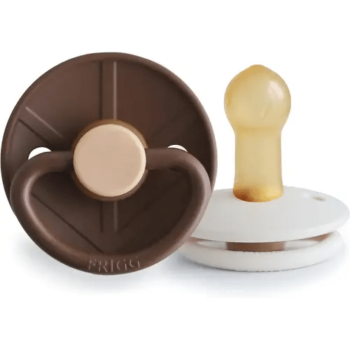 FRIGG Little Viking Natural Rubber Baby Pacifier 2-Pack | Made in Denmark | BPA-Free (Cocoa/Cream, 6-18 Months)