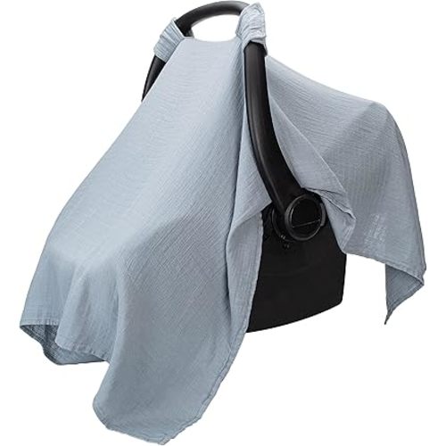 Muslin Cotton Baby Car Seat Cover, Universal Fit Carseat Canopy Covers for Babies, Girls and Boys by Comfy Cubs (Pacific Blue)
