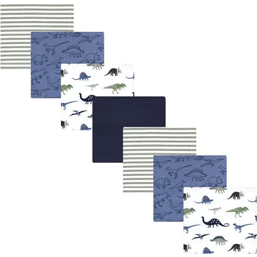 Hudson Baby Unisex Baby Cotton Flannel Receiving Blankets Bundle, Blue Green Dino, One Size