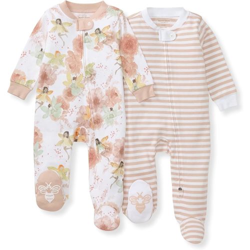 Burt's Bees Baby Baby Girls' 100% Organic Cotton Zip Front One-Piece Sleep & Play Loose Fit Pajamas