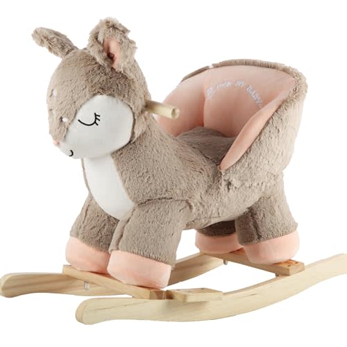 Rock My Baby Rocking Horse Deer with Chair, Plush Stuffed Animal Rocker, Baby Rocker with Sweet Music, Animal Ride on,Pink Deer,CPC Certified