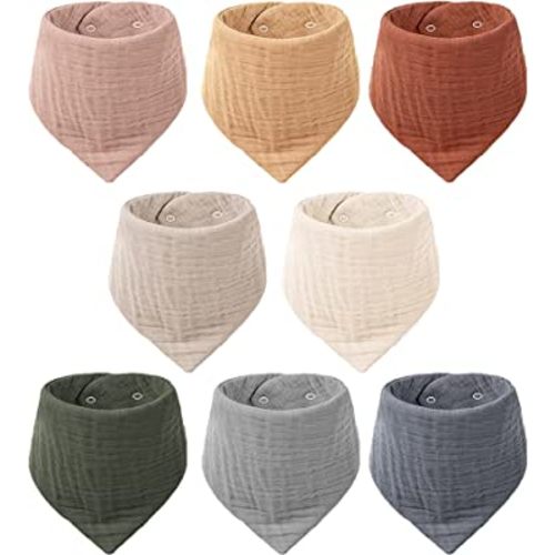Konssy Muslin Baby Bibs 8 Pack Baby Bandana Drool Bibs 100% Cotton for Unisex Baby, 8 Solid Colors Set for Teething and Drooling