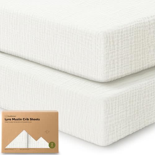 KeaBabies 2-Pack Muslin Crib Sheets for Boys, Girls - 100% Organic Cotton Fitted Baby Crib Mattress Sheet, Soft Breathable Standard Toddler Bed Cover Bedding Set, Neutral, Durable 52x28 (Soft White)