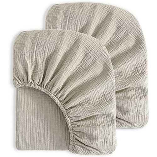 2 Pack Muslin Mini Crib Sheets, Soft and Breathable Double Layer 24x38 Baby Crib Sheets for Mini Crib and Toddler Mattresses, Boys, Girls, Unisex, Khaki, 24x38 Inches