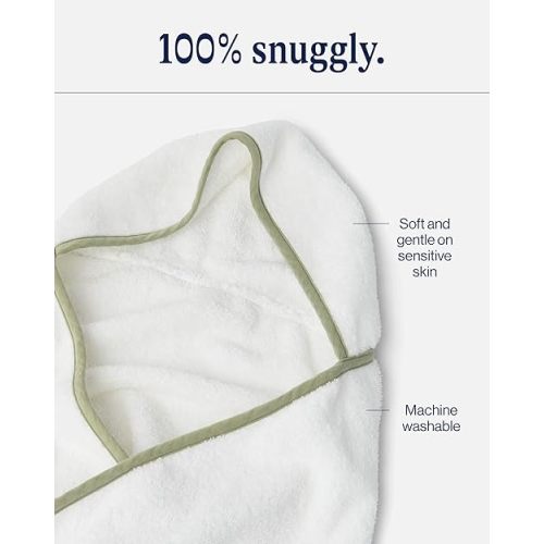 Lalo The Hooded Towel & Washcloth Set, 100% Organic Cotton, Soft on Sensitive Skin, Durable & Absorbent, Machine Washable, Includes One Baby Towel and Two Washcloths - Coconut