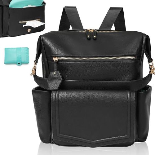 MOMINSIDE Diaper Bag Backpack, Convertible Hobo, Large Baby Bag with 14 Pockets, 6 Bottle Pouches, Wipes Pouch, Insulated Pockets (Black)