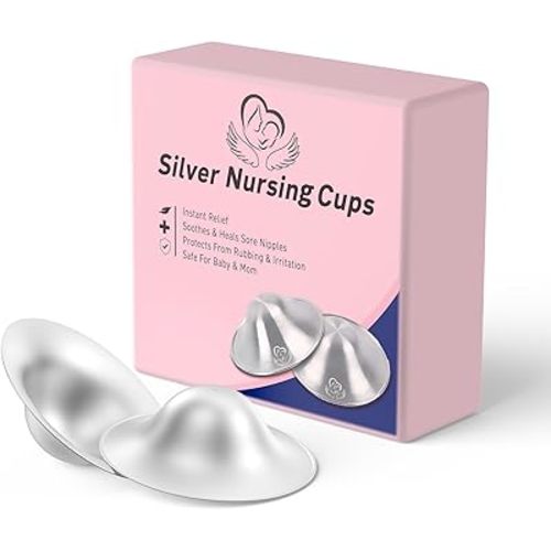 Silver Nursing Cups - Nipple Shields for Nursing Newborn -Breastfeeding Essentials, Original 925 Silver Nipple Covers Breastfeeding for Any Mum Soothing & Healing(Regular Size)