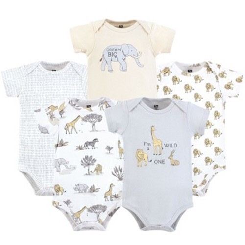 Hudson Baby Cotton Bodysuits, Neutral Safari World, Newborn