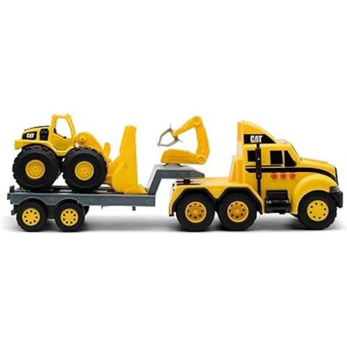 CAT Construction Toys, CAT Construction Heavy Mover, Semi Truck and Trailer with Mini Crew Wheel Loader, Lights and Sounds, Ages 3 and up