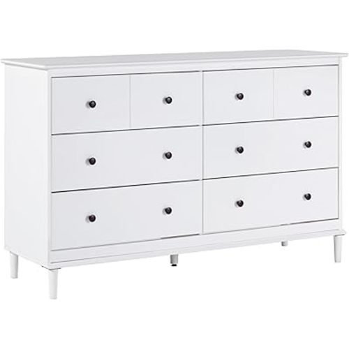 Walker Edison Modern 6-Drawer Solid Wood Dresser Bedroom Storage, 57 Inch, White
