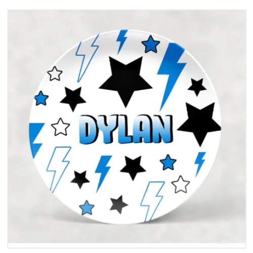 Personalized Plate | Navy Emojis, Stars & Bolts ST9