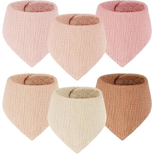Muslin Bibs for Boys Girls Baby Bibs for Drooling and Teething 100% Cotton Soft and Absorbent Drool Bibs for Unisex Newborn Infant Pink&Khaki
