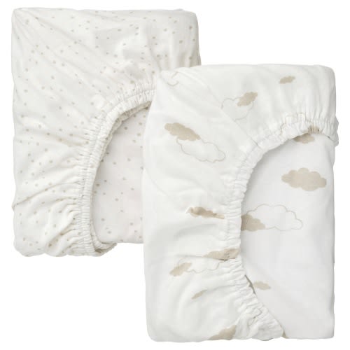 ÄLSKVÄRD Fitted sheet for bassinet - clouds/dots/off-white 41x75 cm (16x30 ")