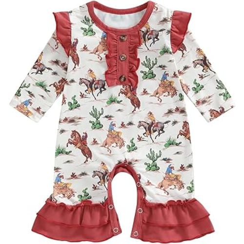 Baby Girl Romper Long Sleeve Western Cow Print Flared Jumpsuit For Newborn Infant Clothes Bodysuit Fall