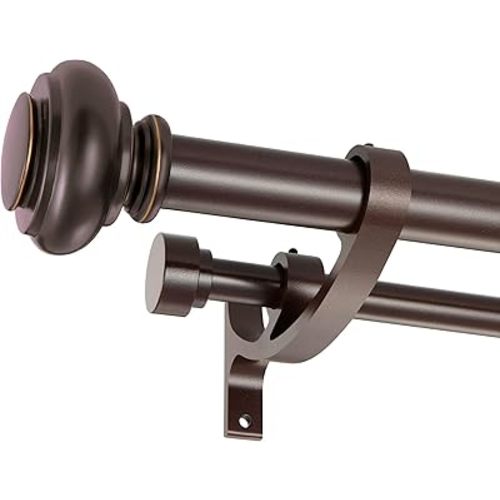 Double Curtain Rods 36 to 72 Inches with Solid Aluminum Alloy Brackets, 1 Inch Adjustable Drapery Rod, Heavy Duty Dual Curtains Rod for Window, Sliding Door, Bedroom Decoration, Matte Brown