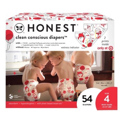 The Honest Company Clean Conscious Disposable Diapers In-RED-Ibly Delicious & So Fetch, Size: Size 4