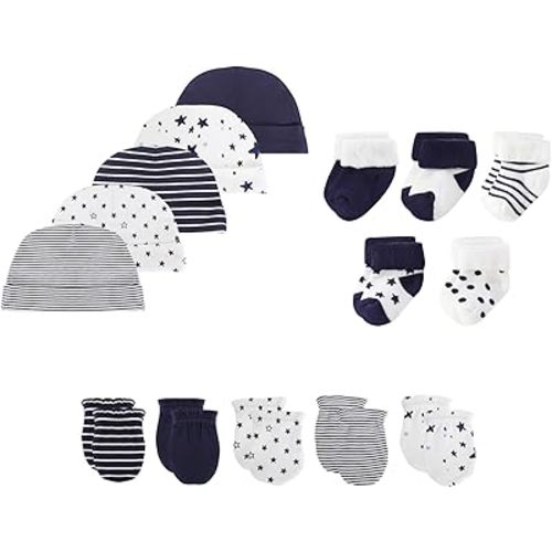 15 Pack Unisex New Born Boy Girls Hats Mittens Socks Sets Cotton Soft Infant Accessory 0-6 Months Baby Essentials