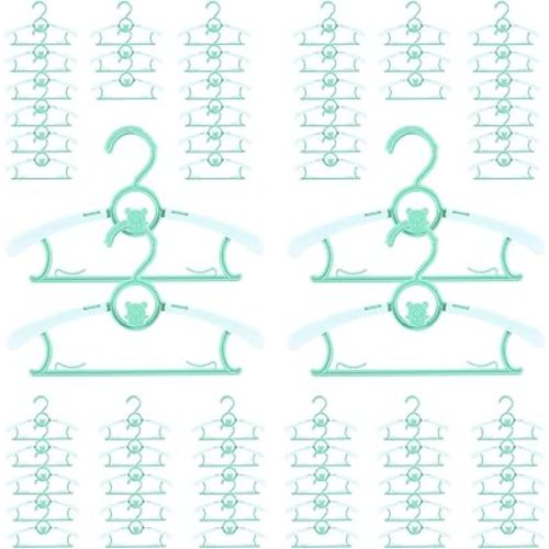 60 Pack Baby Hangers for Closet - Plastic, Kids, Space Saving, Non Slip, Extendable, Heavy Duty, Green