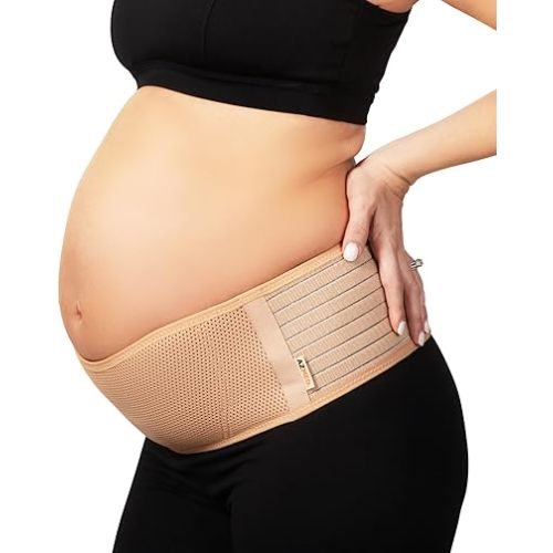 AZMED Maternity Belly Band for Pregnant Women - Pregnancy Belly Band for Abdomen Pelvic Waist Back Support - Adjustable Belly Support Bands for Pregnant Women - Maternity Belt Fits Up to 46" - Beige